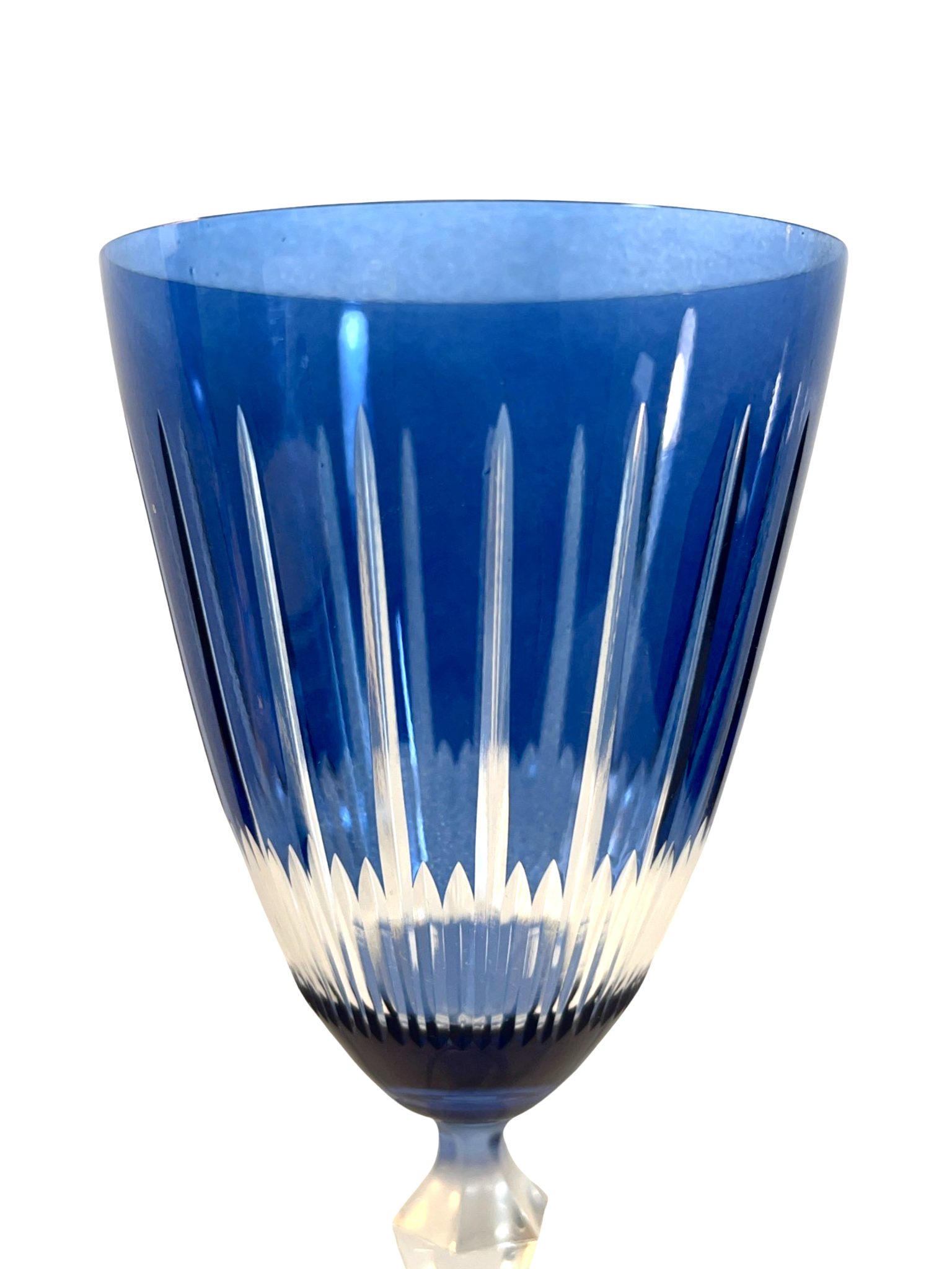 TAÇA ÁGUA AZUL CANELADA DE CRISTAL